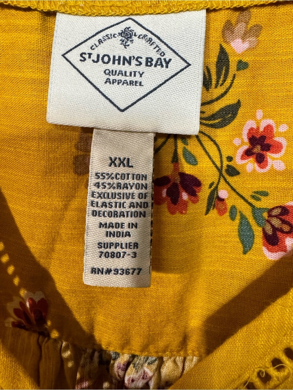 St. John's Bay Mustard Floral Wrap Blouse - Picture 9 of 9